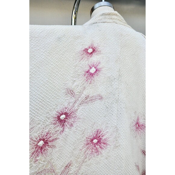 Textured Crinkled Silk Kimono Floral Reversible Haori Robe Duster Bed Jacket - Picture 4 of 9
